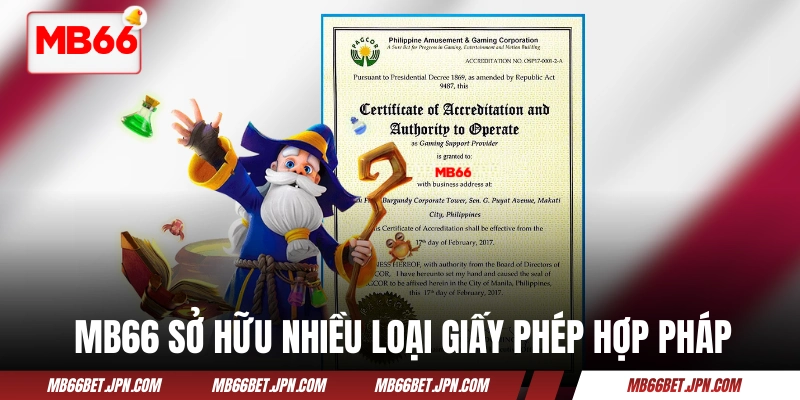Trang Chủ MB66 sở hữu nhiều loại giấy phép hợp pháp